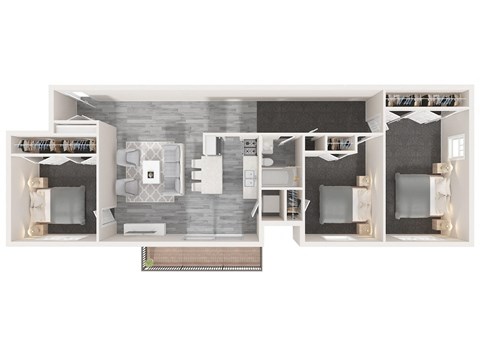 a 3d floor plan of a bedroom with a bathroom